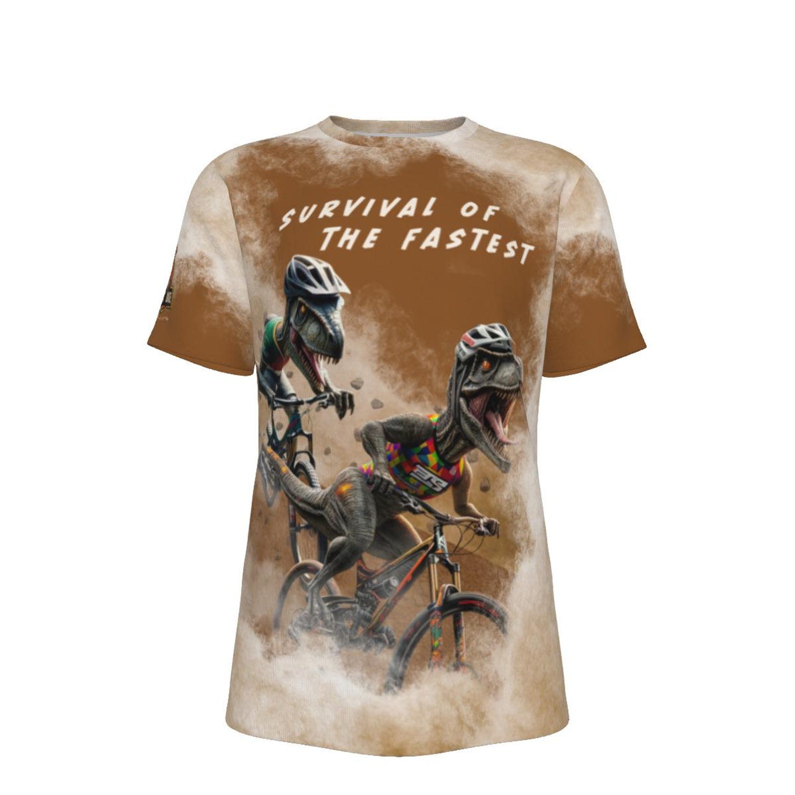 Funny Raptor Dinosaur MTB T-Shirt: Full Print Cycling Tee L