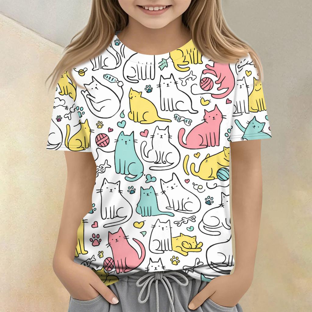 Children's Printed Round Neck Short Sleeved Casual T-shirt