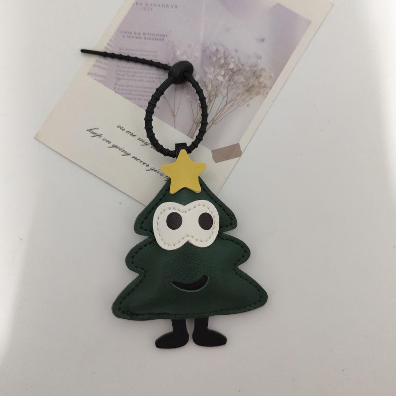 Leather Christmas Tree Pendant 3D Cotton Keychain - Creative Holiday Gift