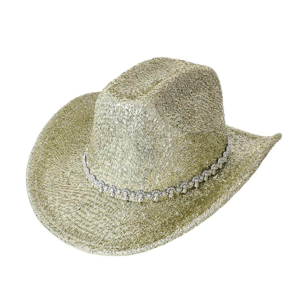 Nouveau chapeau western de cowboy brillant à strass chapeau mode tendance automne et hiver femme chapeau haut de forme de soirée jazz