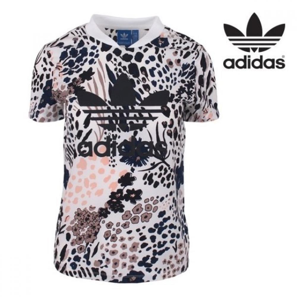 

Adidas Original Women s AOP Logo Round Short Sleeve T Shirt AY6690