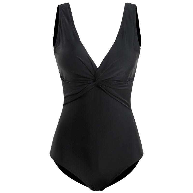 Korean version of belly cover and thin black conservative swimsuit sexy backless one-piece swimsuit women gather mature vacation swimsuit