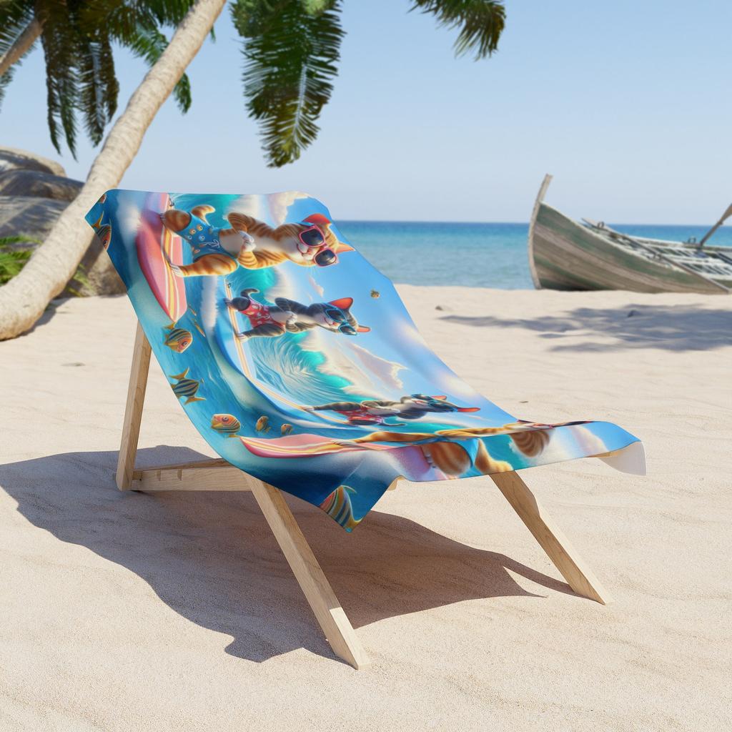 Cats Surfing at the Beach Kids Beach Towel Microfiber Quick Dry Sand Free Soft Bath Towel for Beach Pool Travel