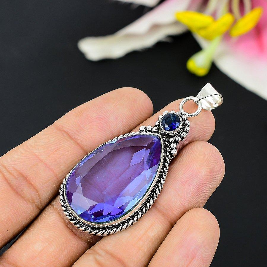 Amethyst Gemstone Handmade 925 Sterling Silver Jewelry Pendant 1.54" KG-158