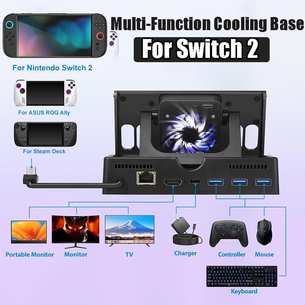 

Universal Docking Station for Switch 2 Game Console with 4K HDMI Ethernet PD 100W and USB3.0 High-Speed Ports Cooling Base CHINA