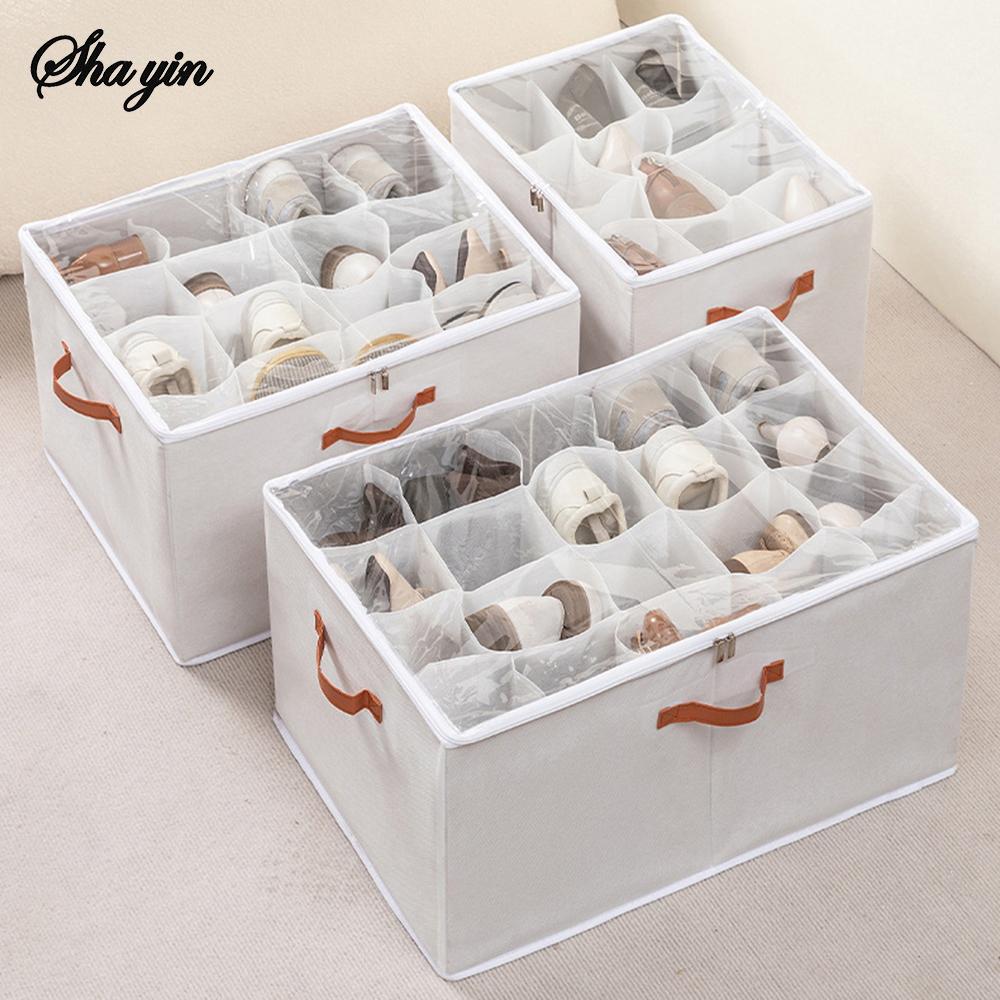 12/16/20 Gitter Schuhaufbewahrungsartefakt Zuhause Faltbare Stoffschuhbox Transparent Sportschuhe Lederschuhe Staubdichte Organisationsbox