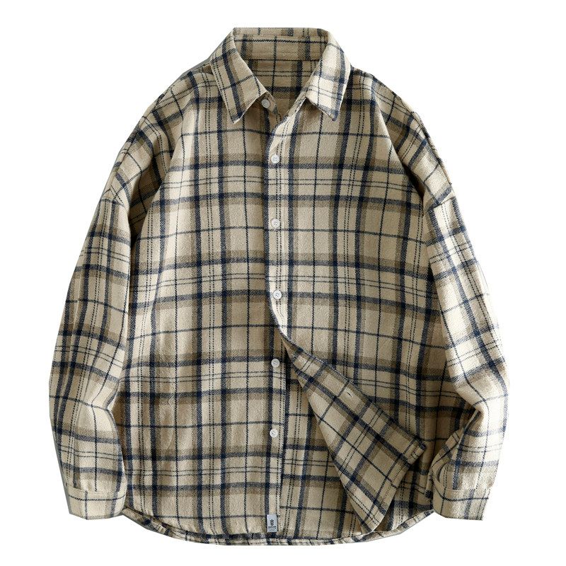Plus-Size ~ Export Laomei Loose Plus Size Gingham Long-Sleeved Thickened Shirt Coat Plus and Extra Size Men's Shirt Fashion