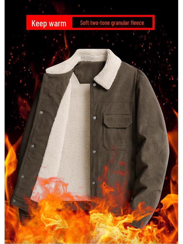 L-9XL Men's Corduroy Fleece-Lined Jacket - Thick, Warm Lambswool, Plus Size, Autumn/Winter Casual Style
