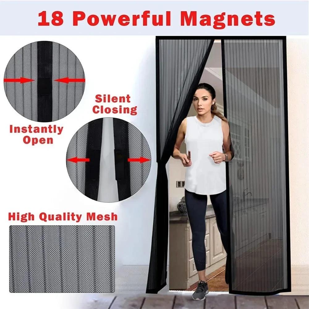 Modern style polyester door curtain, magnetic closing design, grey mosquito screen, suitable for bedroom, etc