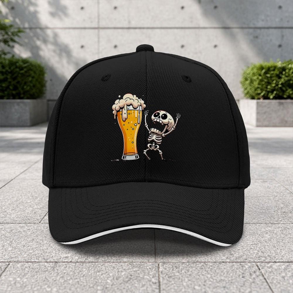 Funny Skeleton Beer Glass Baseball Cap Unisex Adjustable Outdoor Sports Curved Brim Hat