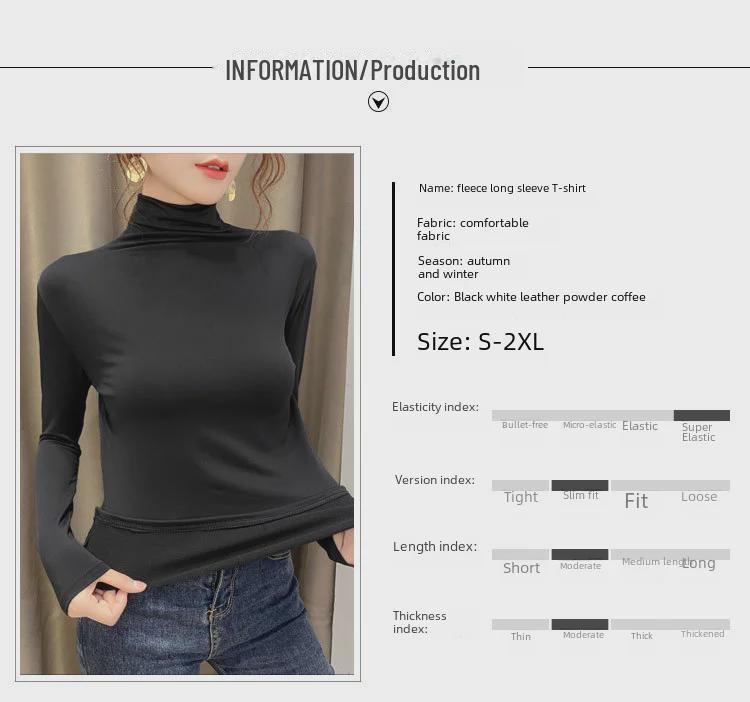 Women's Velvet Slim High Collar Long Sleeve Top - Solid Color, Versatile for Autumn/Winter