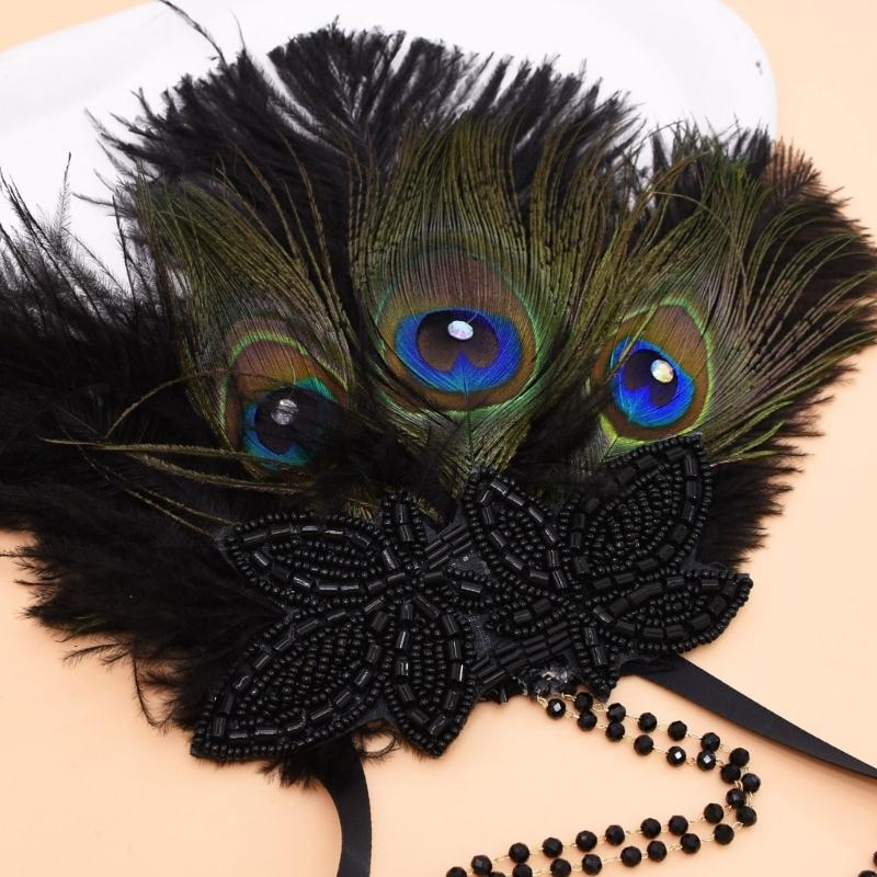 Vintage Feathered Headpiece 1920s Flapper Cosplay Headband Headpiece for Women Masquerade Halloween Weddings Parties