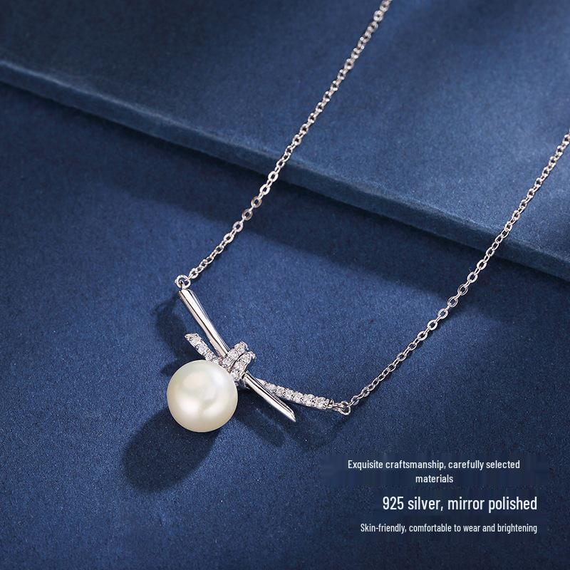 Elegant Freshwater Pearl & Zircon Necklace for Women - S925 Sterling Silver Clavicle Chain