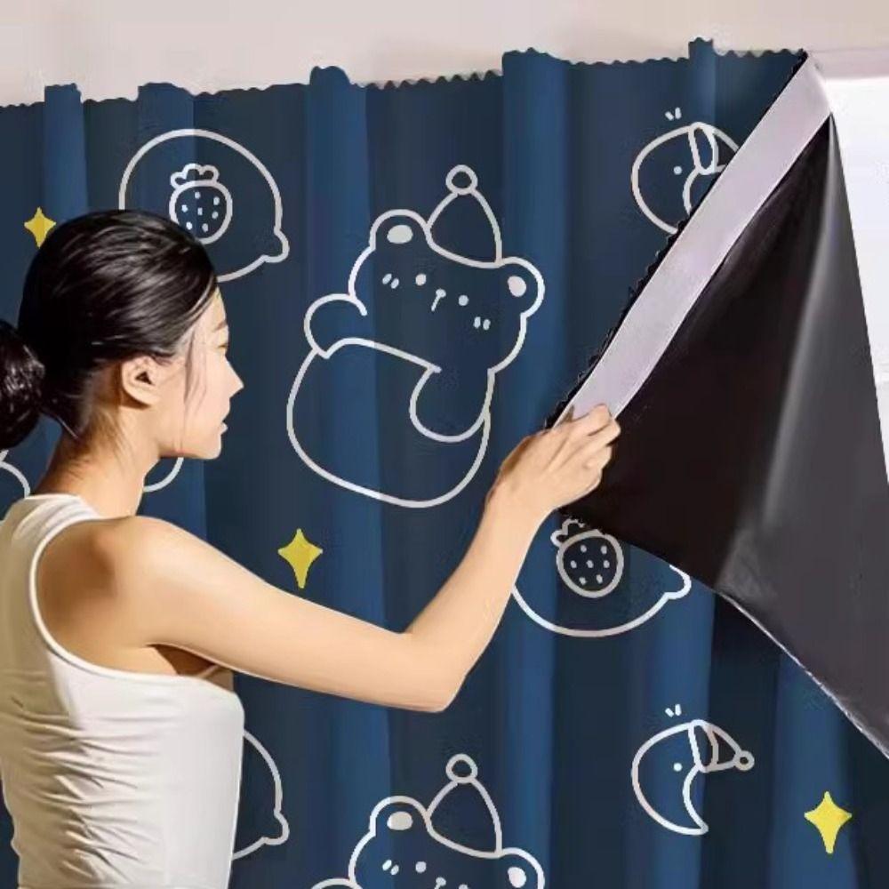 Cartoon Patterns Blackout Curtains Thickened Waterproof Self-Adhesive Curtains Thermal Insulated Light Blocking Blackout Drapes