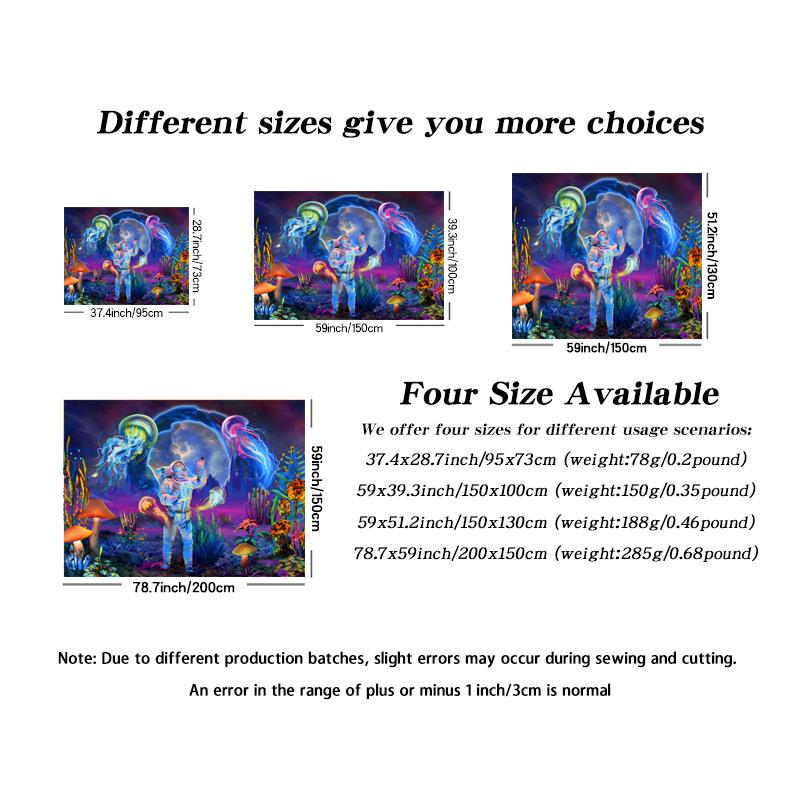 1pc Astronaut UV Reaction Tapestry, Spacecraft Jellyfish Mushroom Fantasy Tapestry