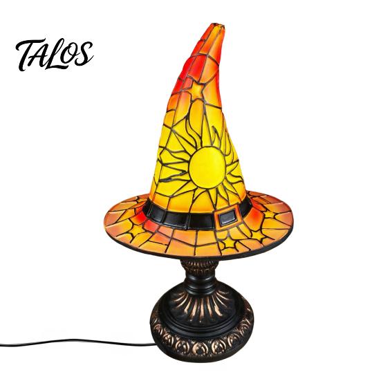 Talos Stained Glass Witch Hat Lamp, Table Lamp with Inline Switch, USB Powered Style Halloween for Bedroom Bookshelf Desk, Witches Gothic Decor Gift