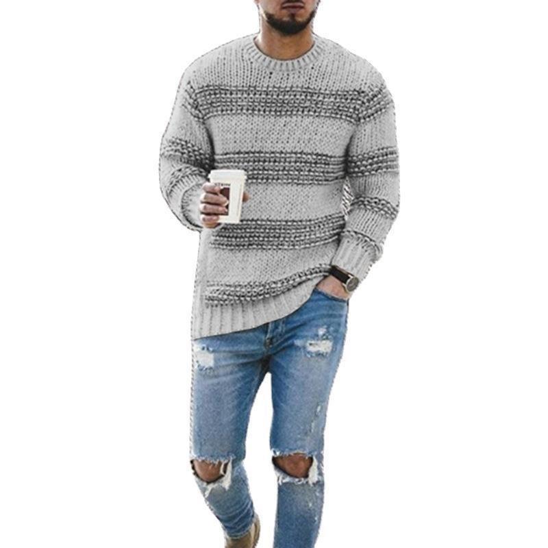 MAITA CoolJacket Men's Autumn and Winter Fashion Round Neck Knitted Top Striped Casual Sweater
