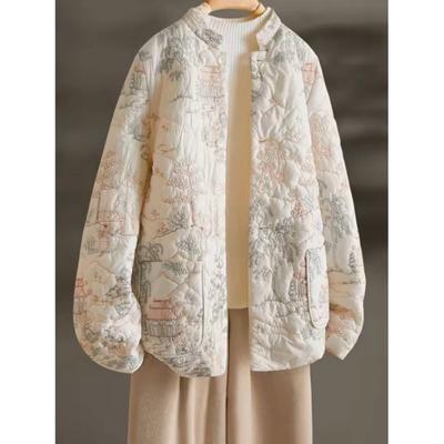 Women's Stand Collar Long Sleeve Single-Breasted Chinese-Style Embroidered Jacket