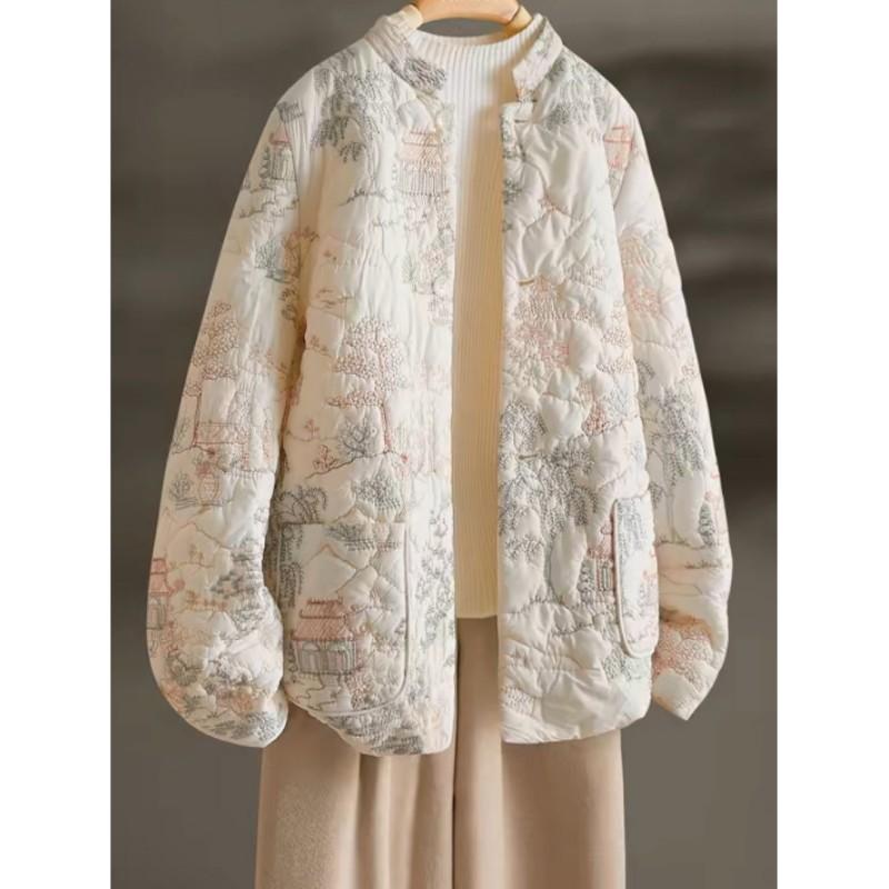 

Женская куртка с воротником-стойкой, длинными рукавами, однобортная, в китайском стиле, с вышивкой XS