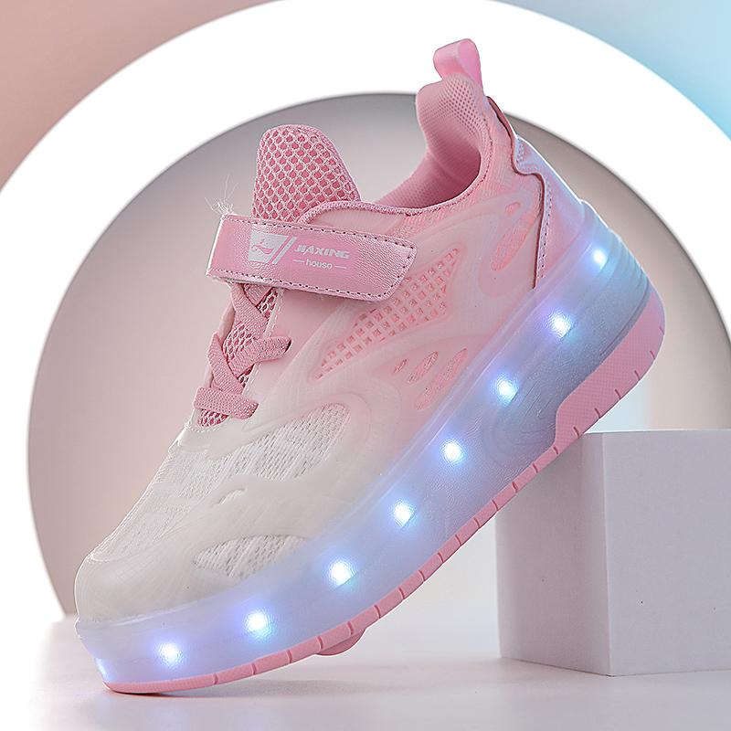 Boys Lights Sports Shoes Rubbing Shoes Charging /Disassembling Tow Wheels Slide Shoes LED Kids Glowing Sneakers