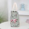 Canvas Flower Printed Fabric Handbag, Work Portable Multi-Pocket Zipper Semi-Closed Daily Clutter Storage Bag, Bento Bag
