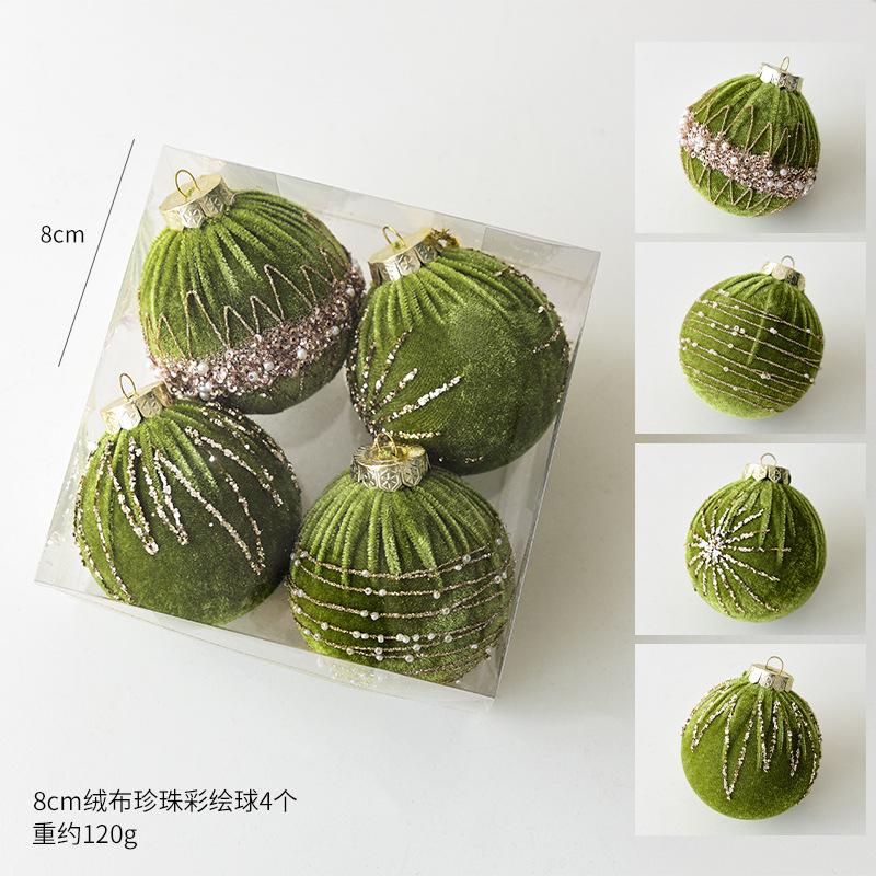 8cm Christmas Velvet Sequin Christmas Ball Tree Decoration Color Festival Pendant Ball Home Indoor Store Window Display 4pcs/Set