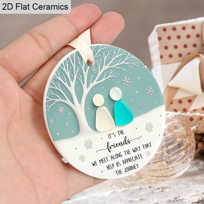 Freundschaft Keramik Anhänger Schmuckstück, Elfenbeinfarbene Kordel Design mit Schachtel, Andenken für beste Freunde, Weihnachtsbaum Dekoration, Ideales Weihnachtsgeschenk Geburtstagsgeschenk