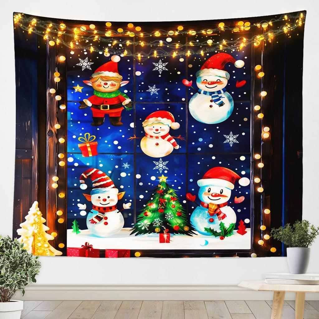 Vintage Merry Christmas Tapestry Santa Claus Tapestry Wall Hanging for Kids Boys Girls Christmas Deer Elk Wall Tapestry Xmas