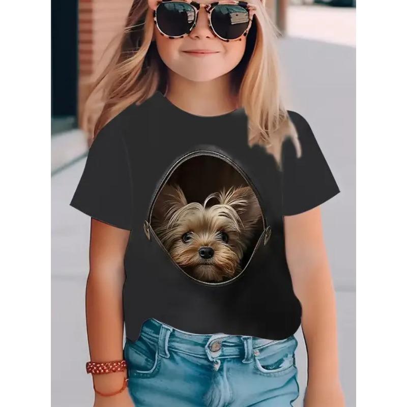 Tricou de damă pentru copii cu mânecă scurtă, la modă, de înaltă calitate, cu model animalier