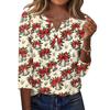 Women's Casual Christmas Print V-Neck 3/4 Sleeve Button-Front T-Shirt