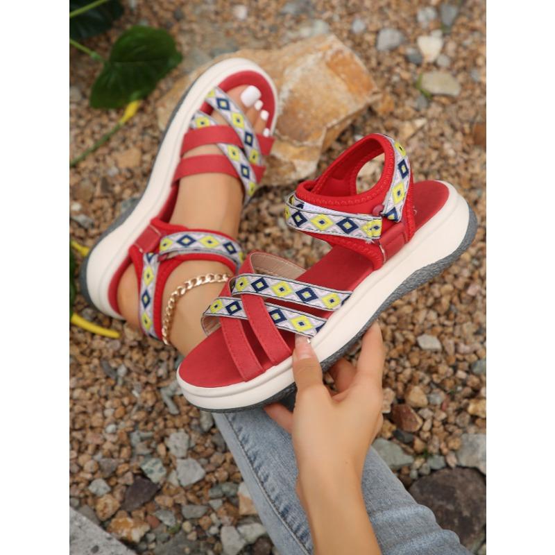 Women's New Summer Color-block Fashion Ethnic Style Light Beach Shoes Cross with Peep-toe Soft Platform Sandals