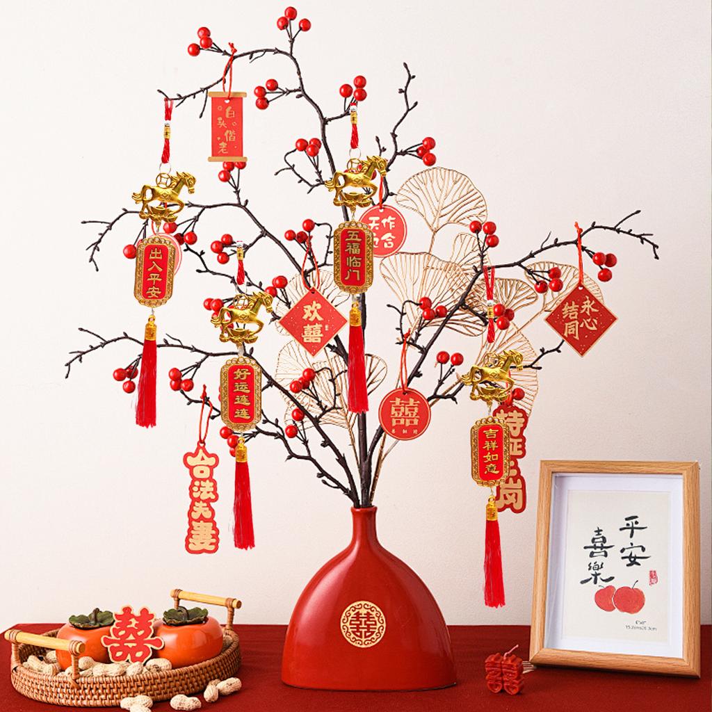 2026 Year of Horse Hanging Ornament Mini Flat Horse with Welcome Spring for Housewarming & CNY Decor