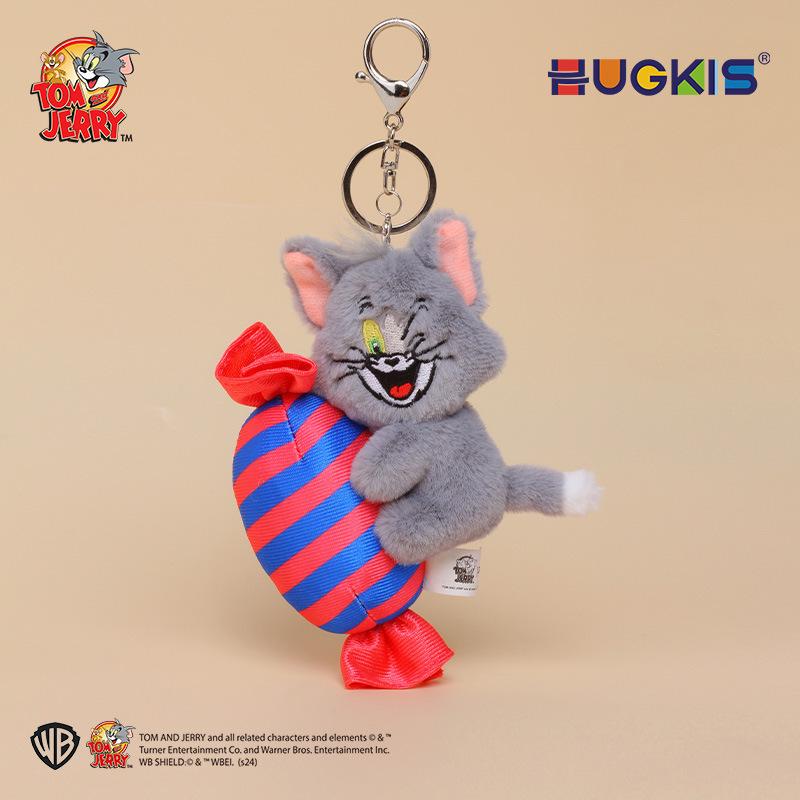 Tom & Jerry Plush Toy Keychain: Jerry Mouse & Tom Cat With Lollipop Charm
