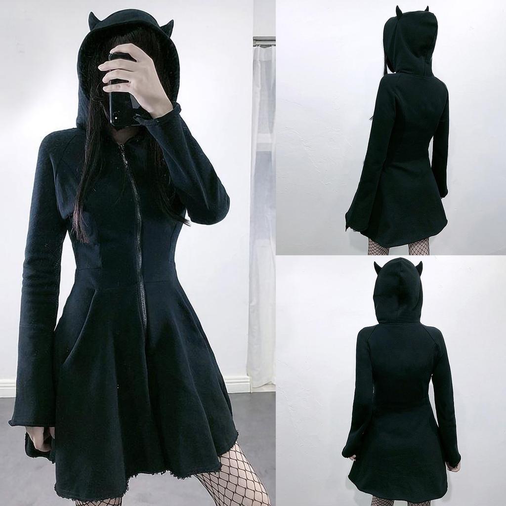 Women's Cat Ear Hoodie Pullover Long Sleeve Hooded Cute Sweatshirt Dress