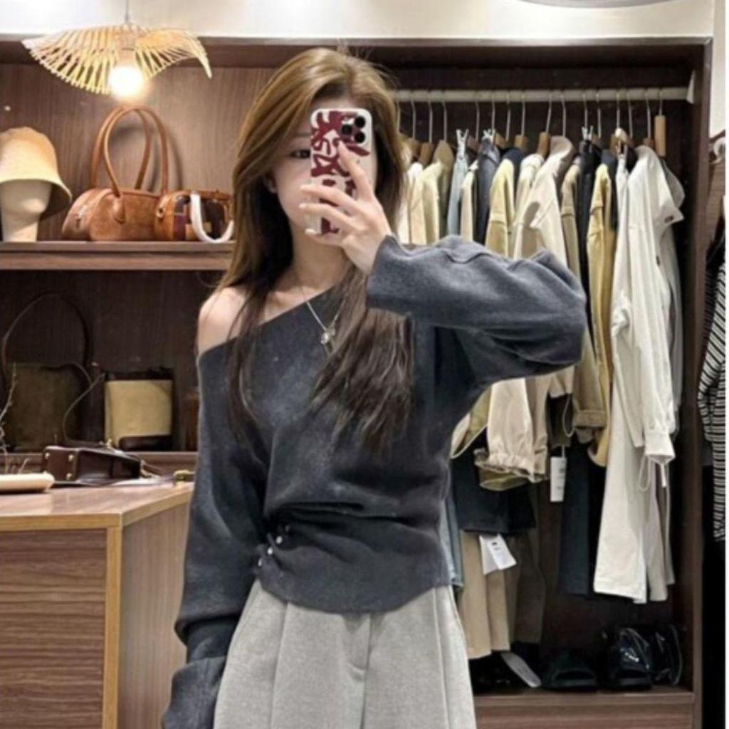 Roter Einärmliger Strickpullover für Damen - Herbst/Winter Slim Fit Basic-Oberteil