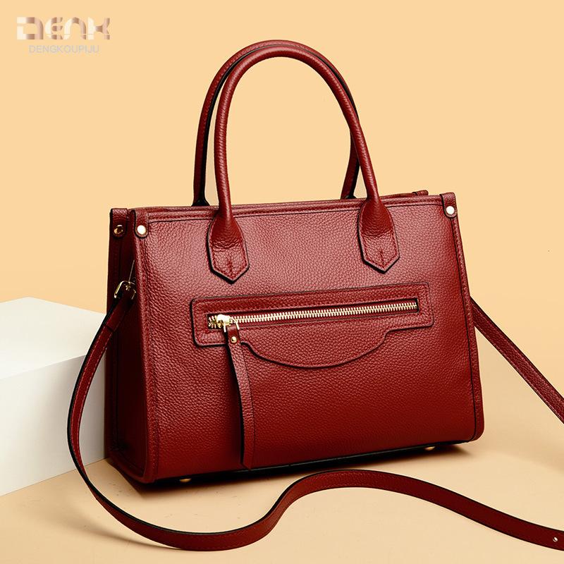 New first-layer cowhide simple and versatile design tote bag large-capacity portable messenger bag bag women