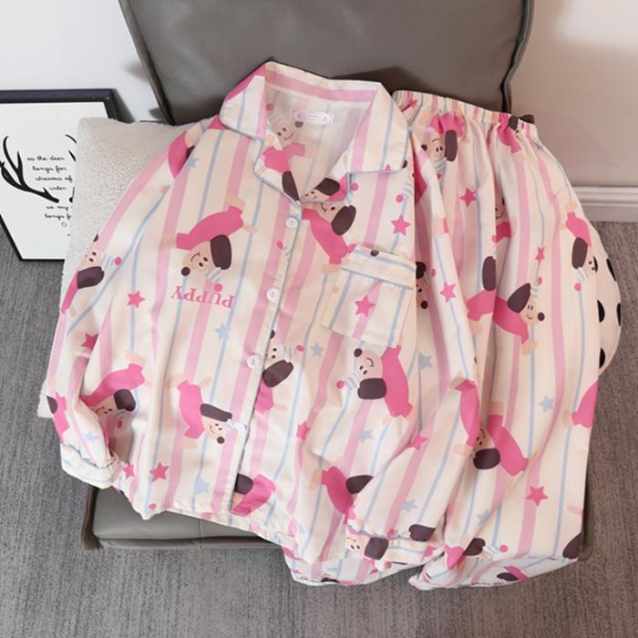 Chinese Style Ink Print Vintage Pajamas Set for Women Nightwear Autumn Casual All-match Women's Pajamas Sleepwear