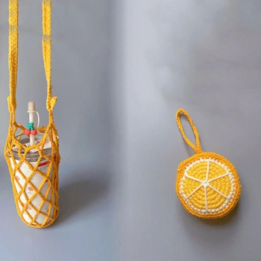 Hand Woven Water Cup Mesh Bag Folding Water Bottle Tote Bag Umbrella Storage