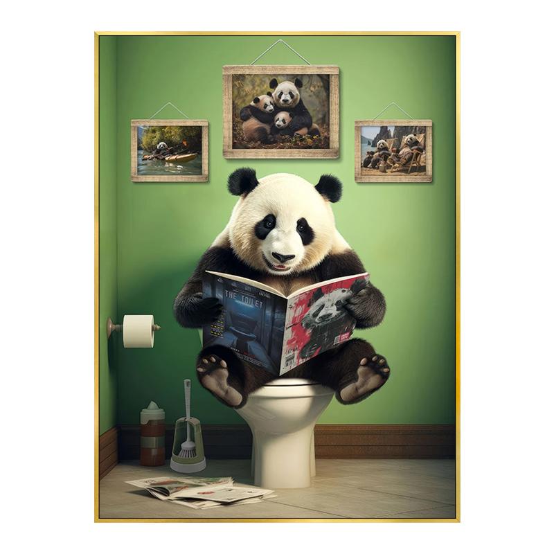 Zabawny plakat z krową szkocką, szympansem i psem Dekoracja toalety łazienki Zwierzę czytające gazetę Obraz na płótnie Sztuka ścienna Obrazy Dekoracja domu