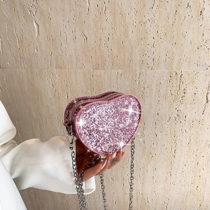 Trendy Mini Heart Shaped Bag For Kids And Adults With Sparkling Rhinestones