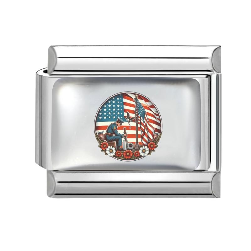 

New Memorial Day Series American Flag Italian Charm Links Fit 9mm Stainless Steel Women Men Bracelet DIY Making Jewelry Gifts