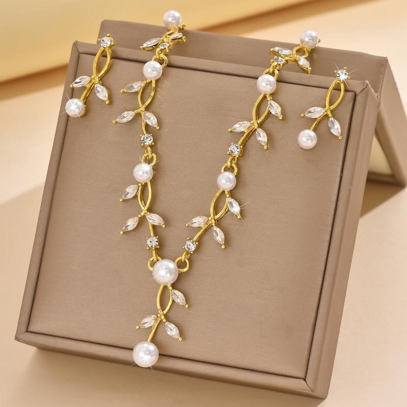 Meier Set of falling leaves pearl necklace earrings fashionsuit dress accessories