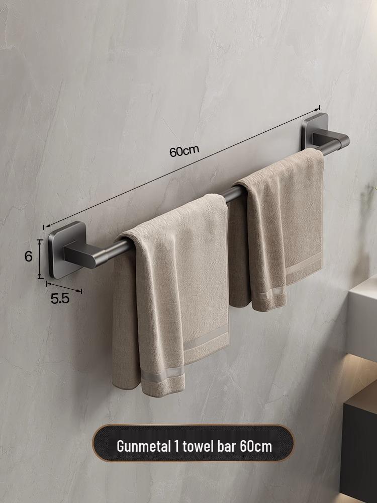Wall-Mounted No-Punch Towel Rack with Shelf and Single Bar for Bathroom Storage