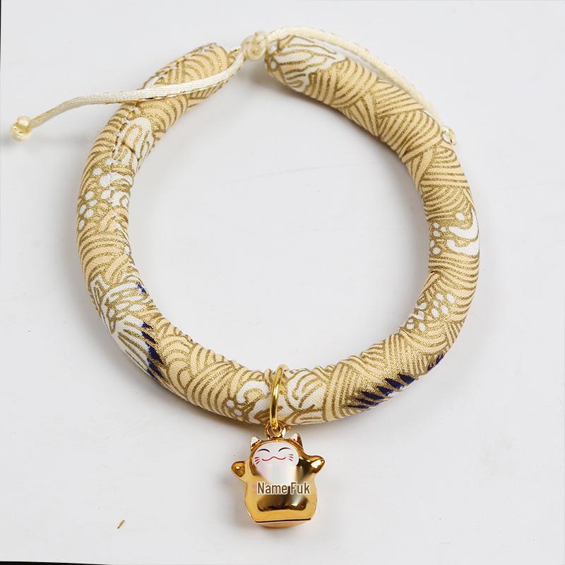 Japanese Style Cat/Dog Collar with Bell & Engravable Tag - Adjustable Pet Necklace Random Color and Style