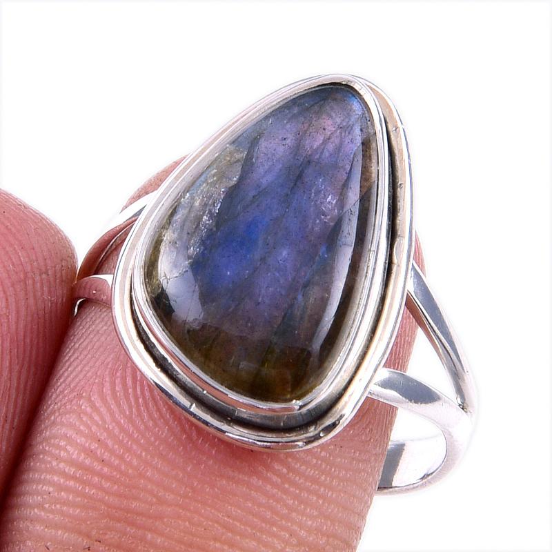 

Natural Labradorite Gemstone 925 Solid Sterling Silver Jewelry Ring Size 9 L6w66