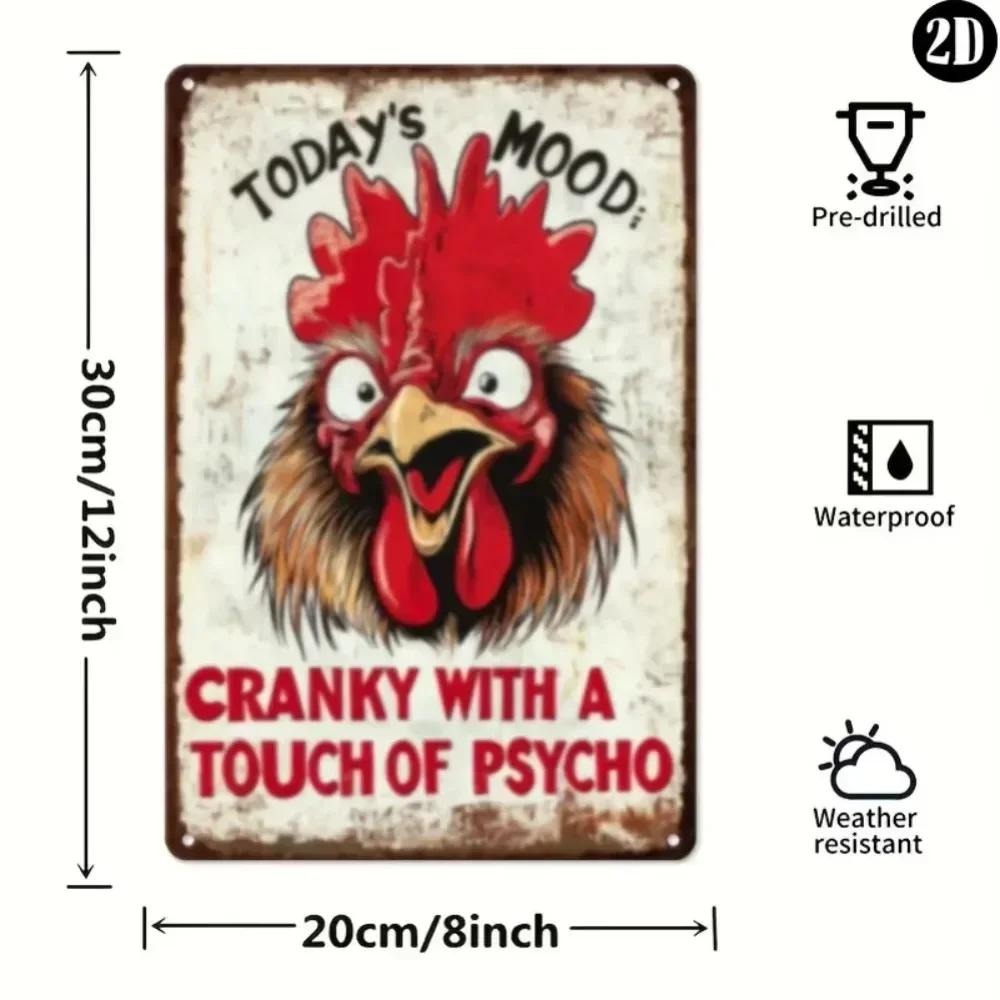 

RoosterNostalgia™ Todays Mood Metal Sign RustResistant Wall Decor with Rooster Illustration Ornate Design 20x30cm（7.8x11.8inch）