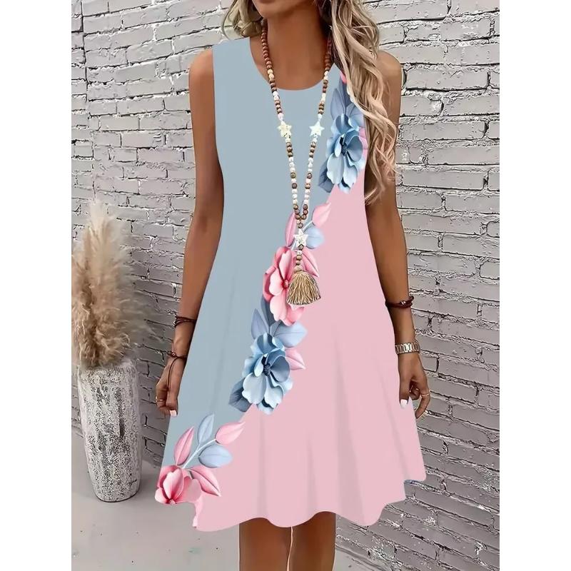 Fashion Women's Crew Neck Dress 3D Casual Color Printing Casual Dress Crew Neck Dress