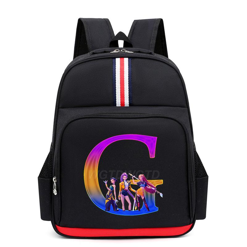 College Style Trend 26 Letter Printing Anime Cartoon Large Capacity Burden Reduction Backpack Casual Student School Bag