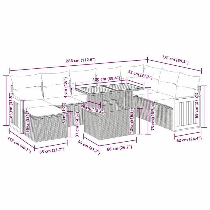 VidaXL 11-piece Garden Sofa Set and Cushions Rattan Acacia 3327750