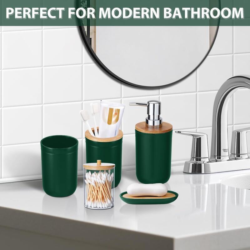 Bathroom Accessories Set - with Trash Can Toothbrush Holder Soap Dispenser Soap and Lotion Set Tumbler Cup